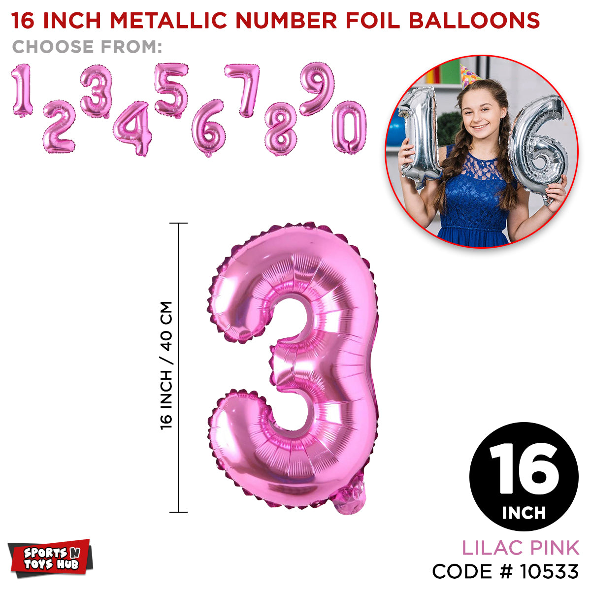 16 Inch Pink Number Foil Balloon