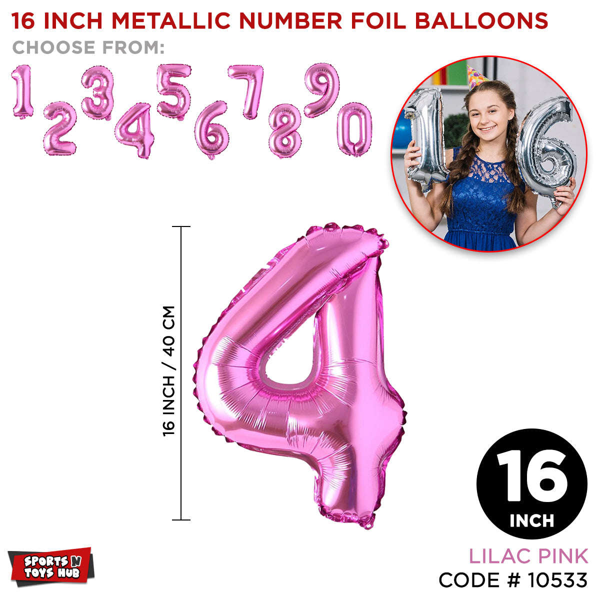 16 Inch Pink Number Foil Balloon