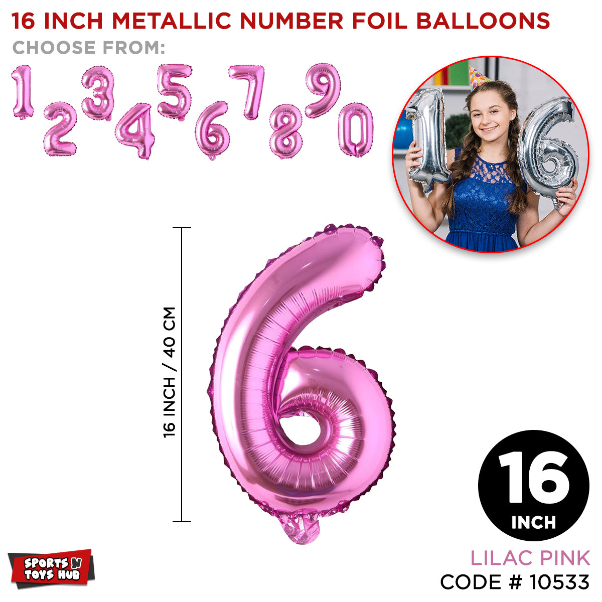 16 Inch Pink Number Foil Balloon