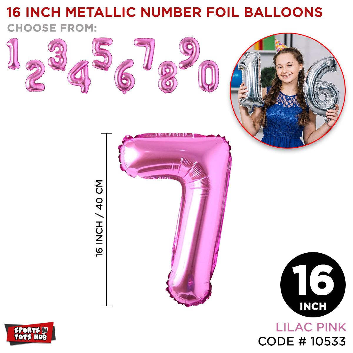 16 Inch Pink Number Foil Balloon