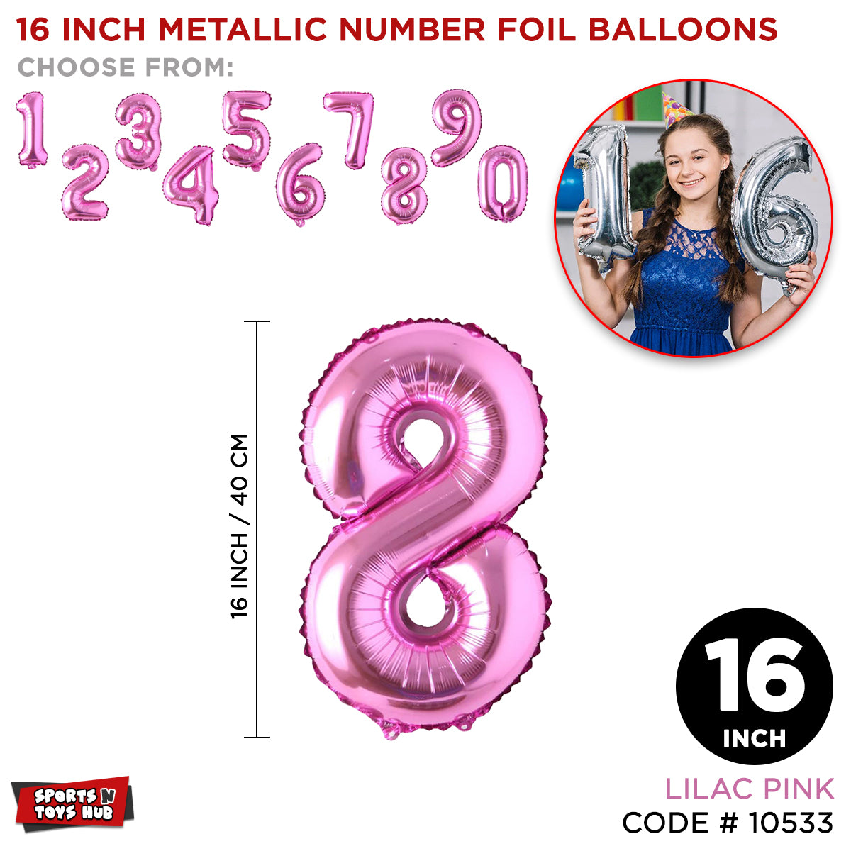 16 Inch Pink Number Foil Balloon