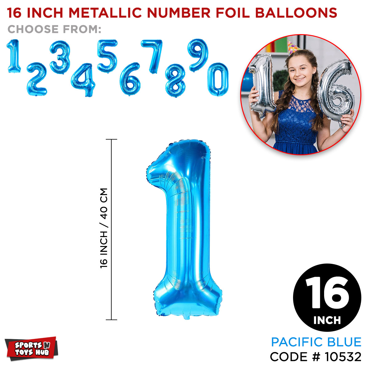 16 Inch Blue Number Foil Balloon