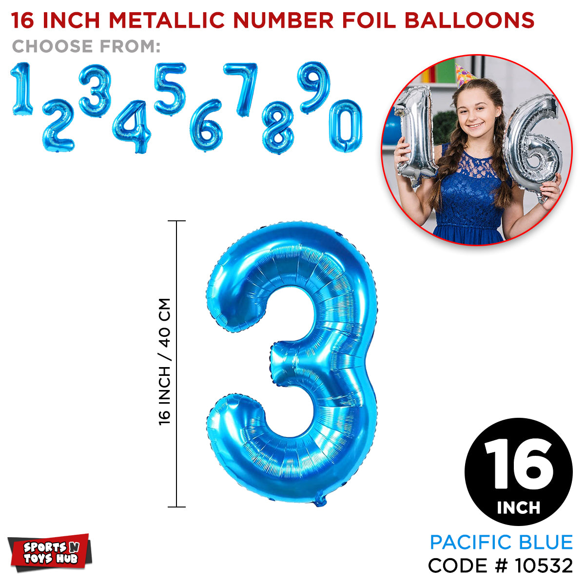 16 Inch Blue Number Foil Balloon