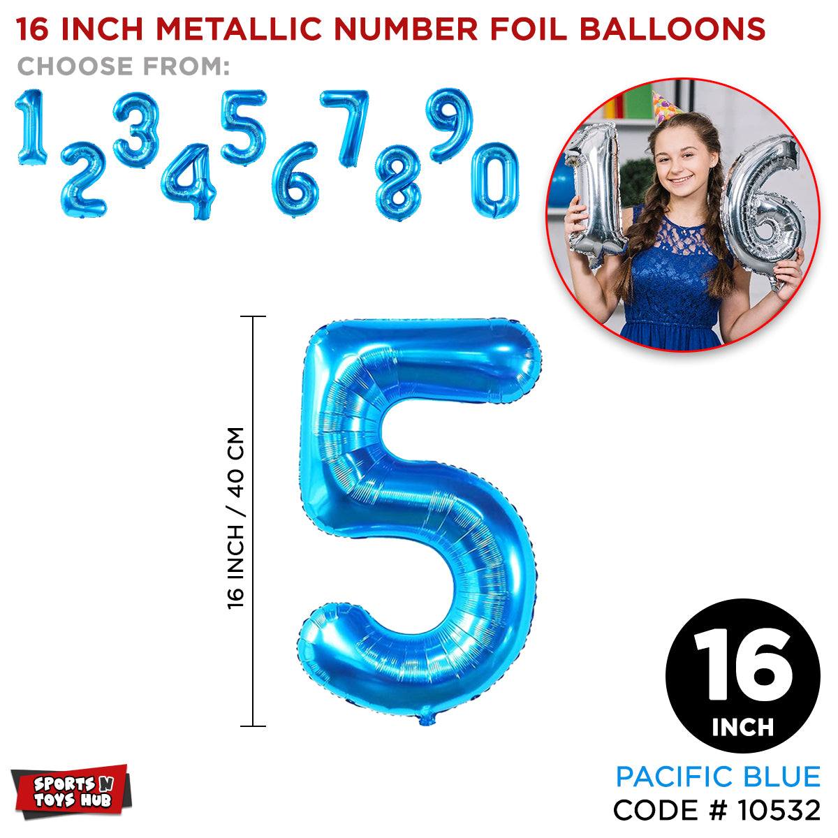 16 Inch Blue Number Foil Balloon