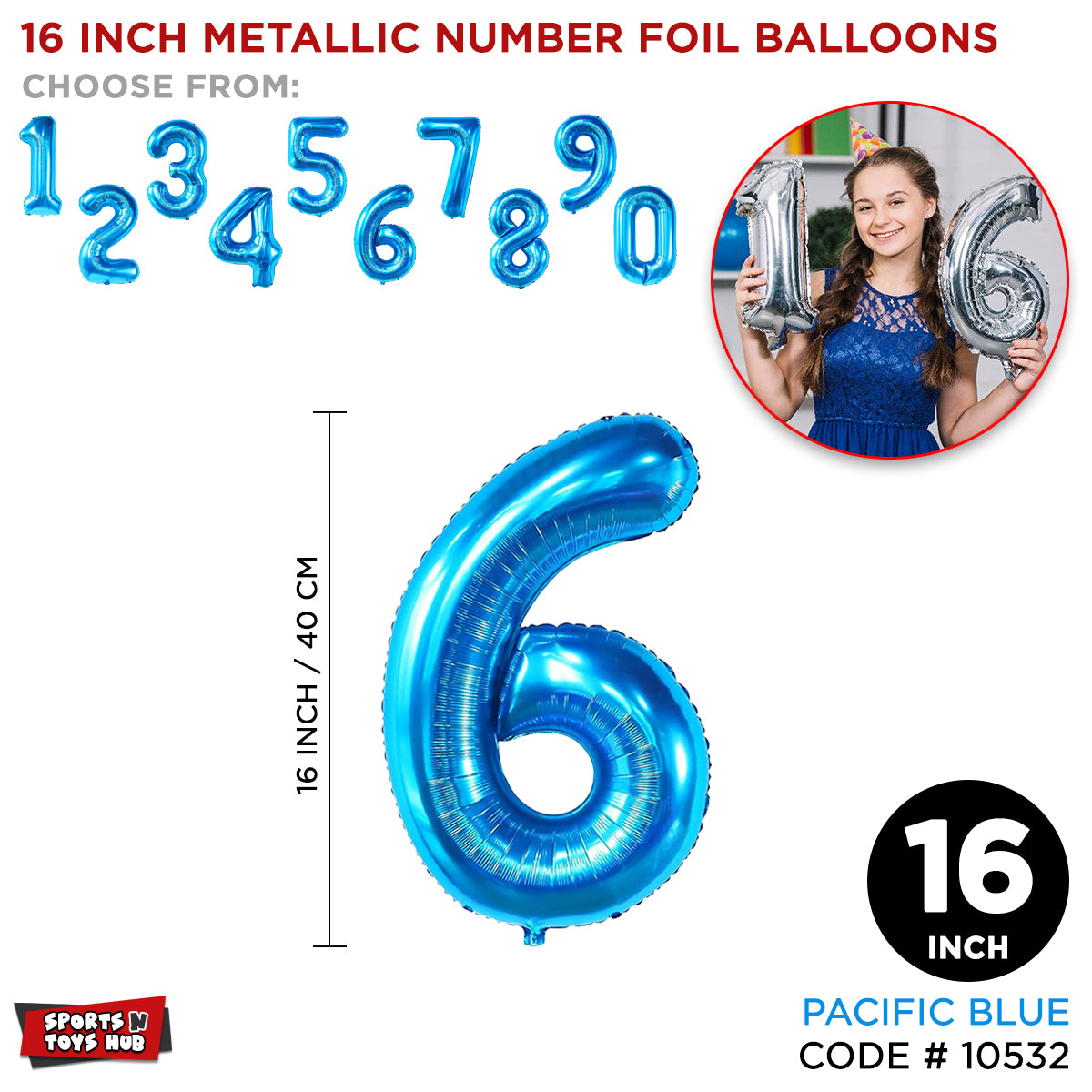 16 Inch Blue Number Foil Balloon