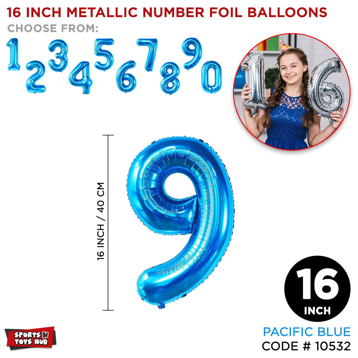 16 Inch Blue Number Foil Balloon
