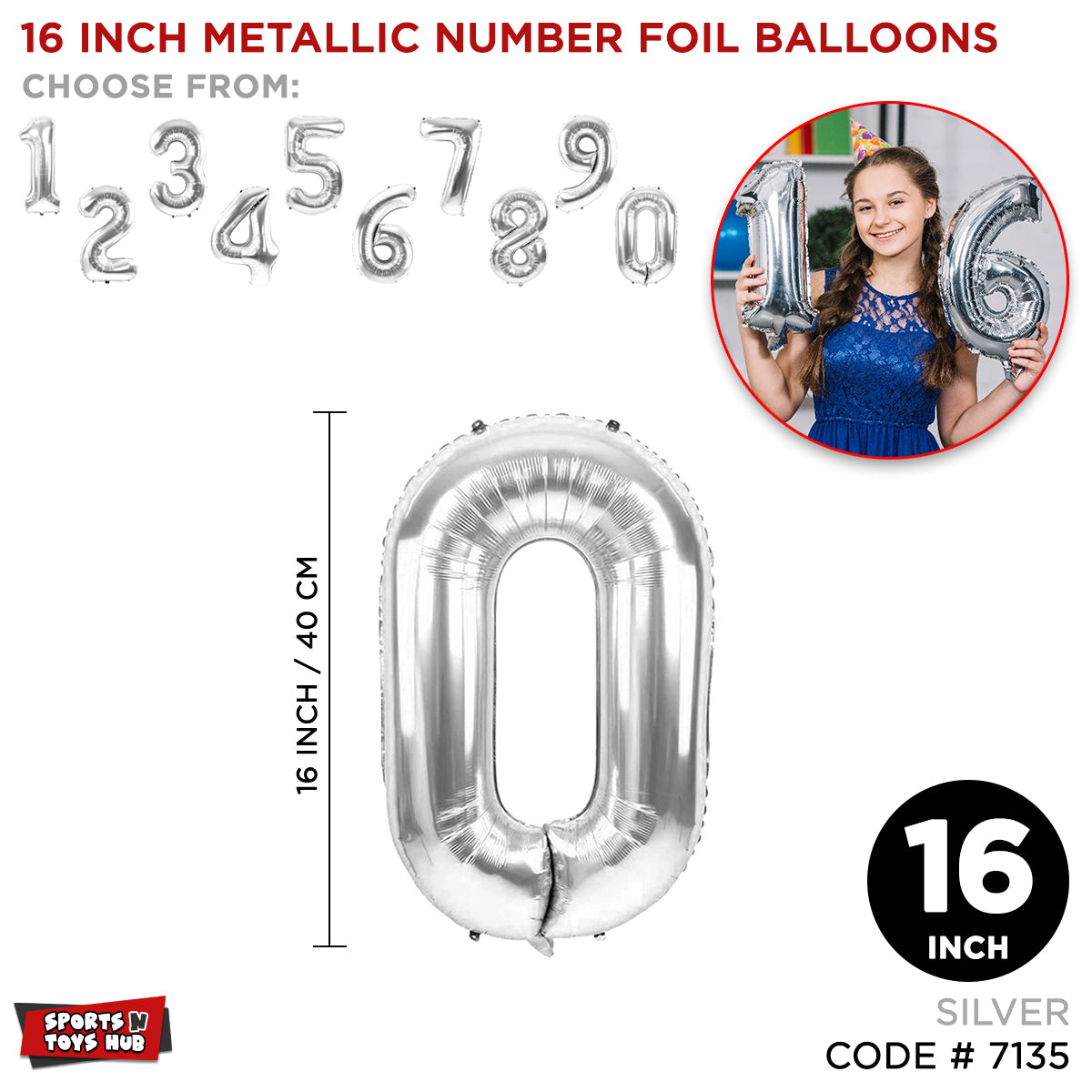 16 Inch Silver Color Number Foil Balloon