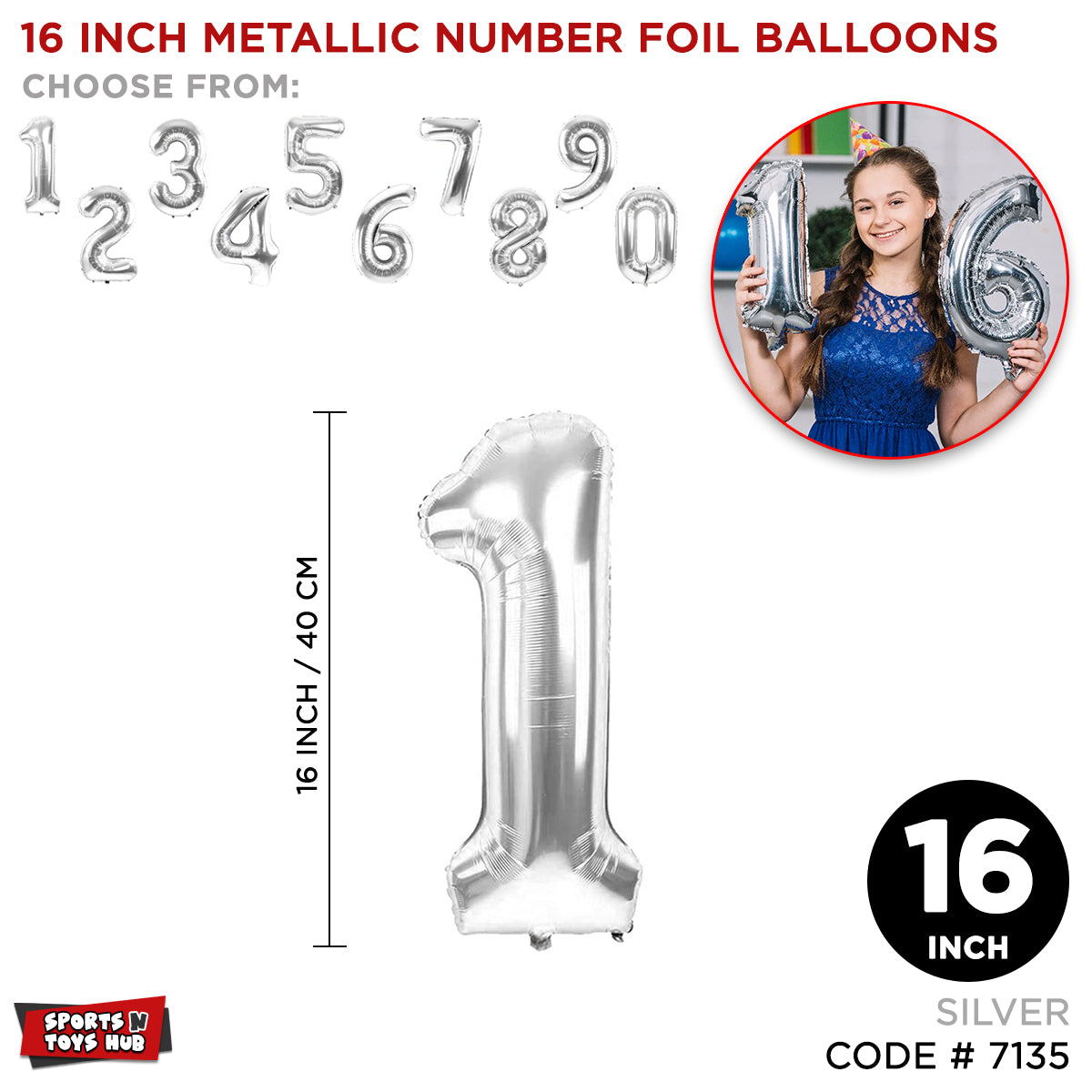 16 Inch Silver Color Number Foil Balloon