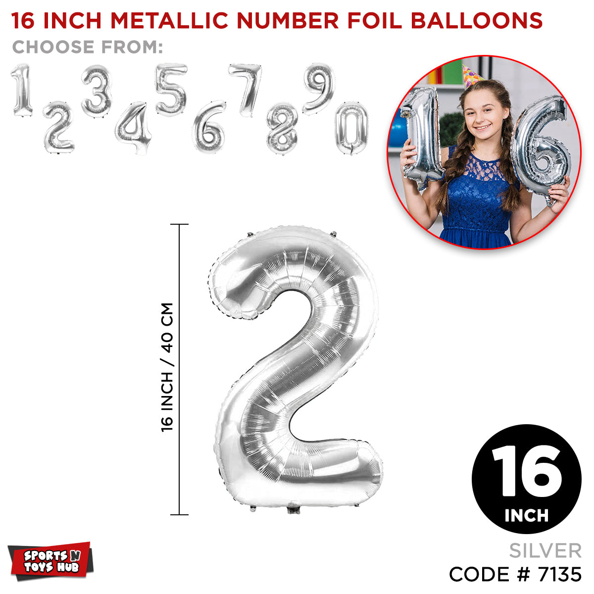 16 Inch Silver Color Number Foil Balloon