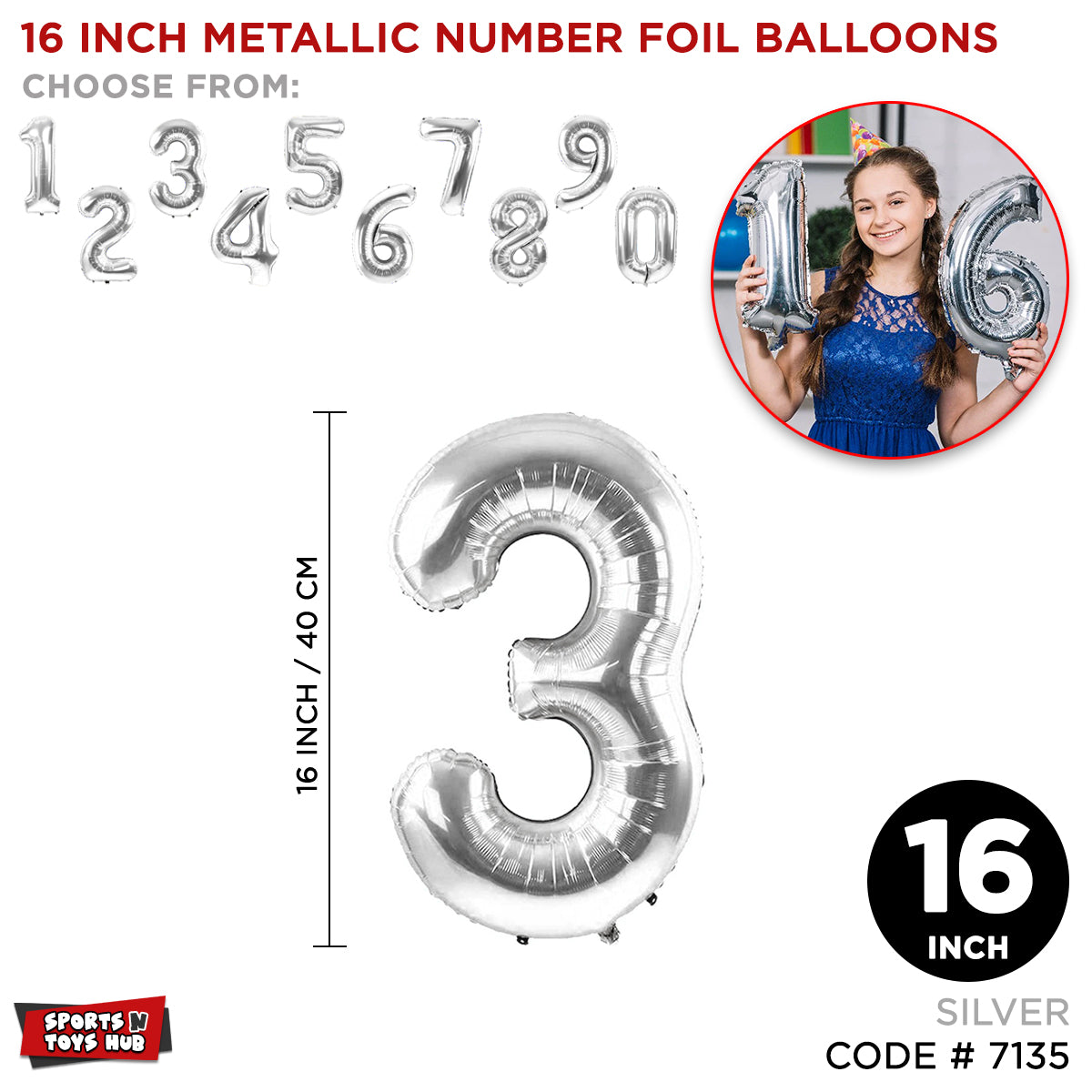 16 Inch Silver Color Number Foil Balloon