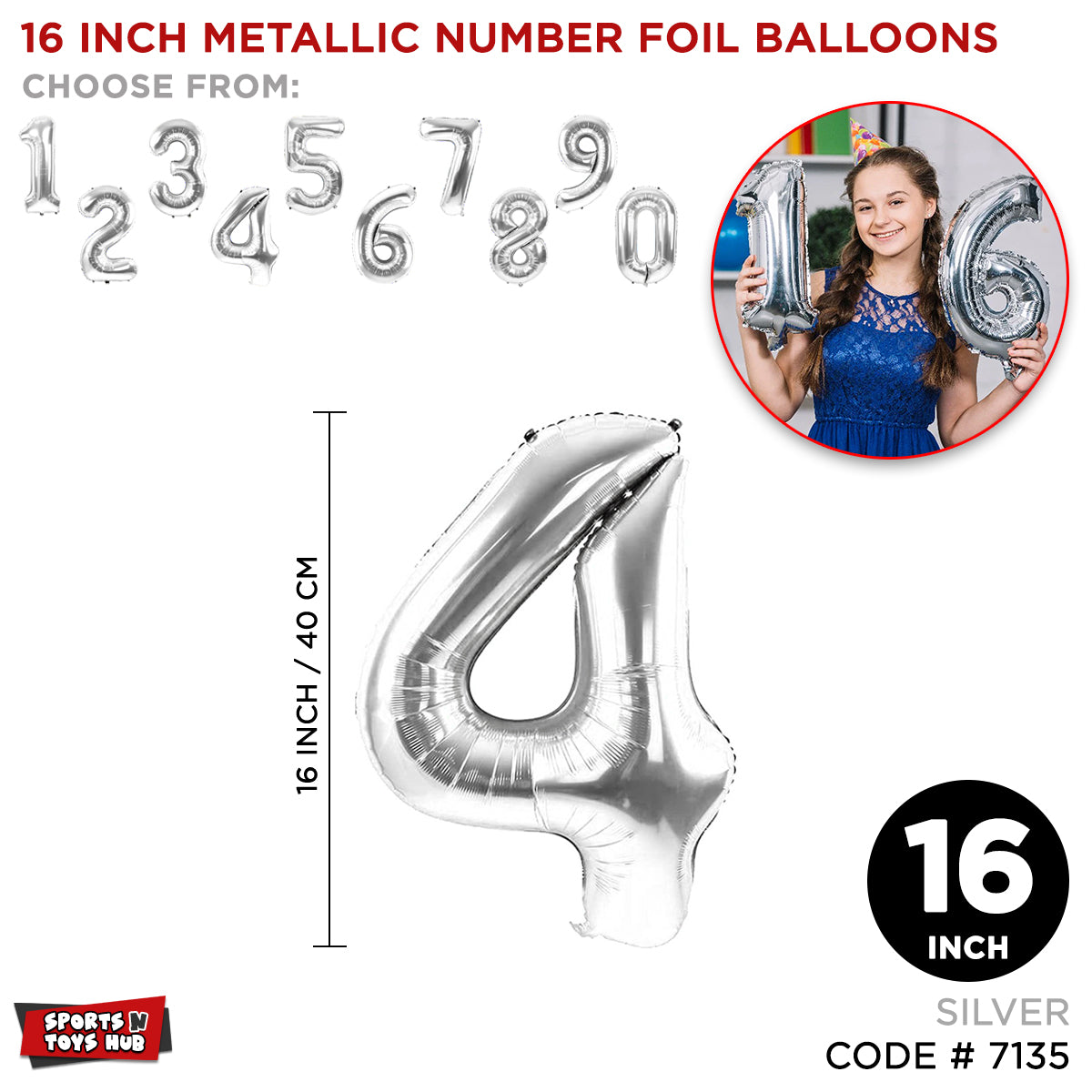 16 Inch Silver Color Number Foil Balloon