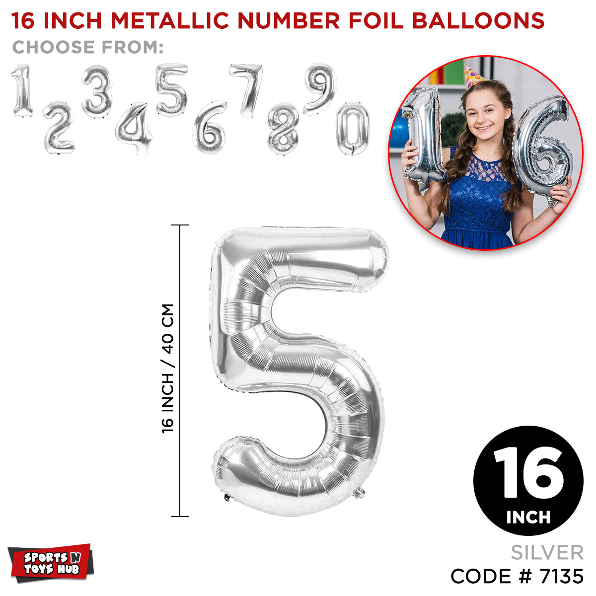 16 Inch Silver Color Number Foil Balloon