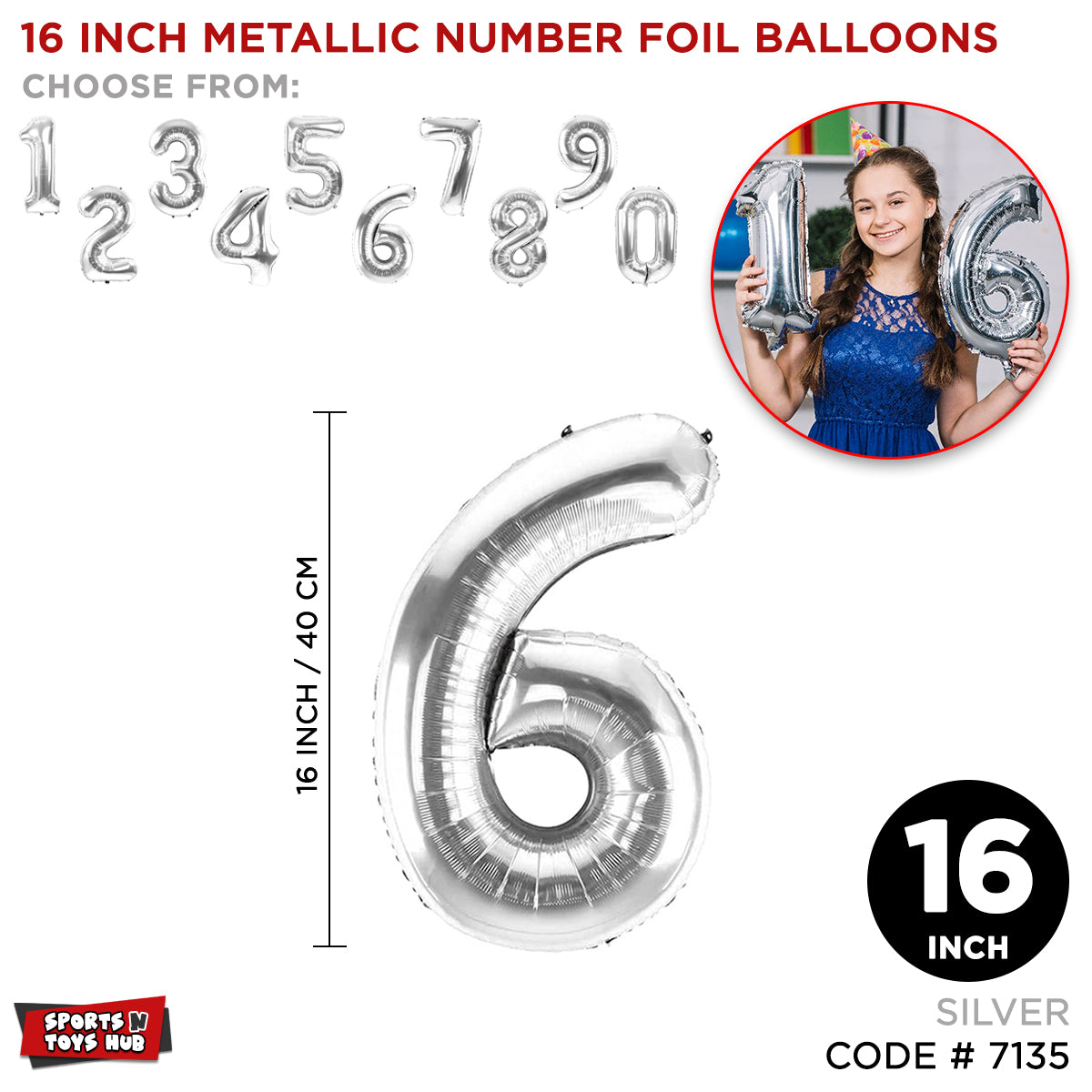 16 Inch Silver Color Number Foil Balloon