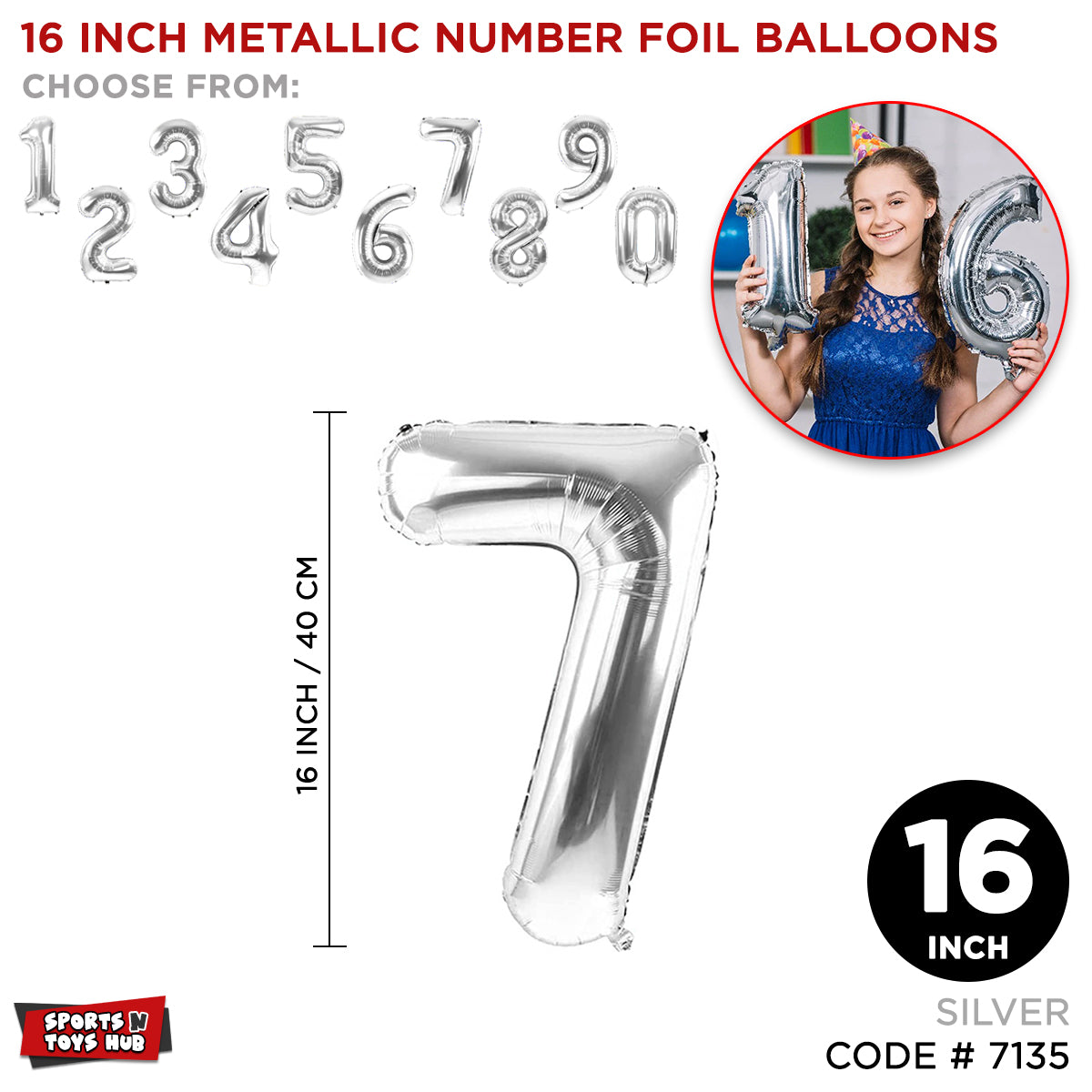 16 Inch Silver Color Number Foil Balloon