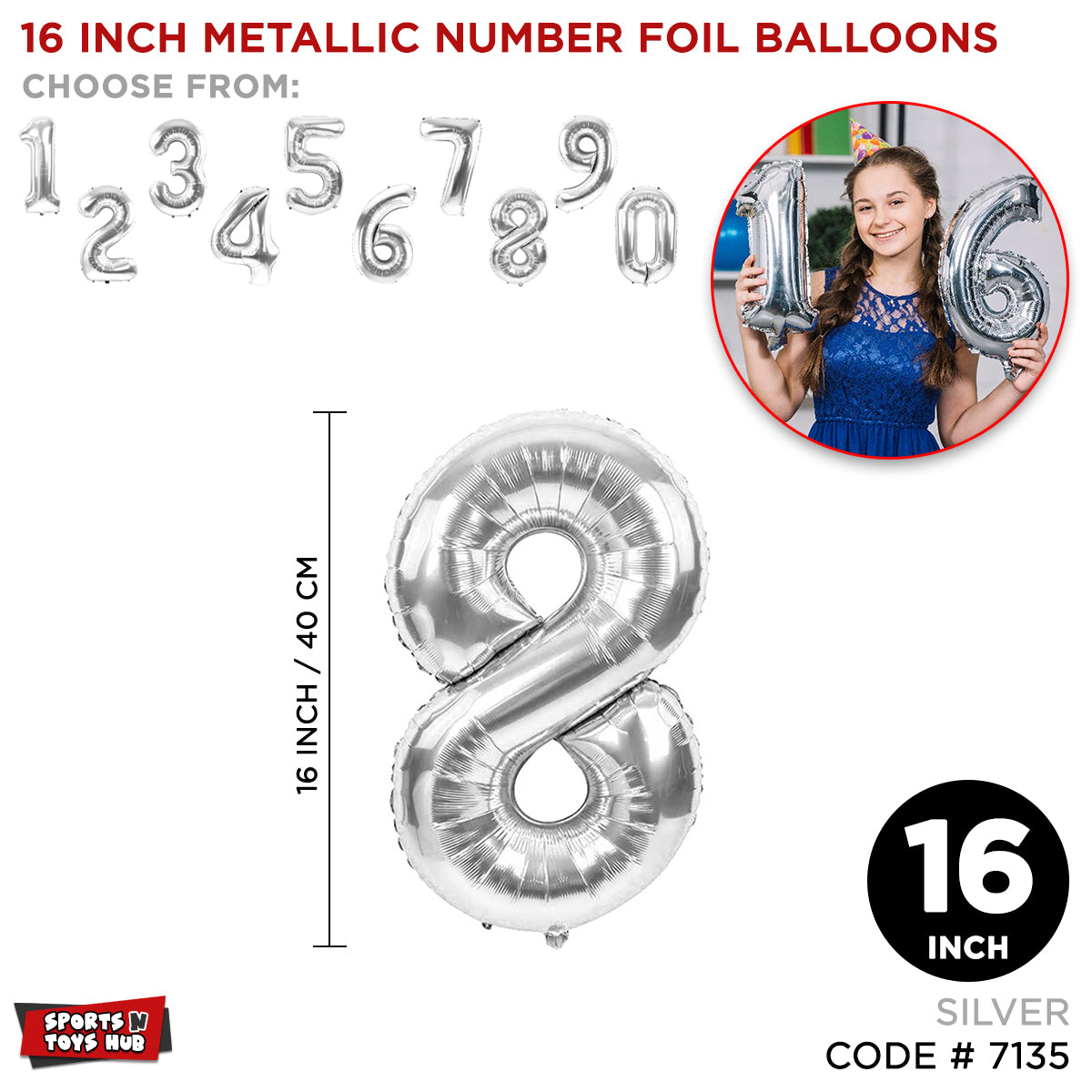 16 Inch Silver Color Number Foil Balloon