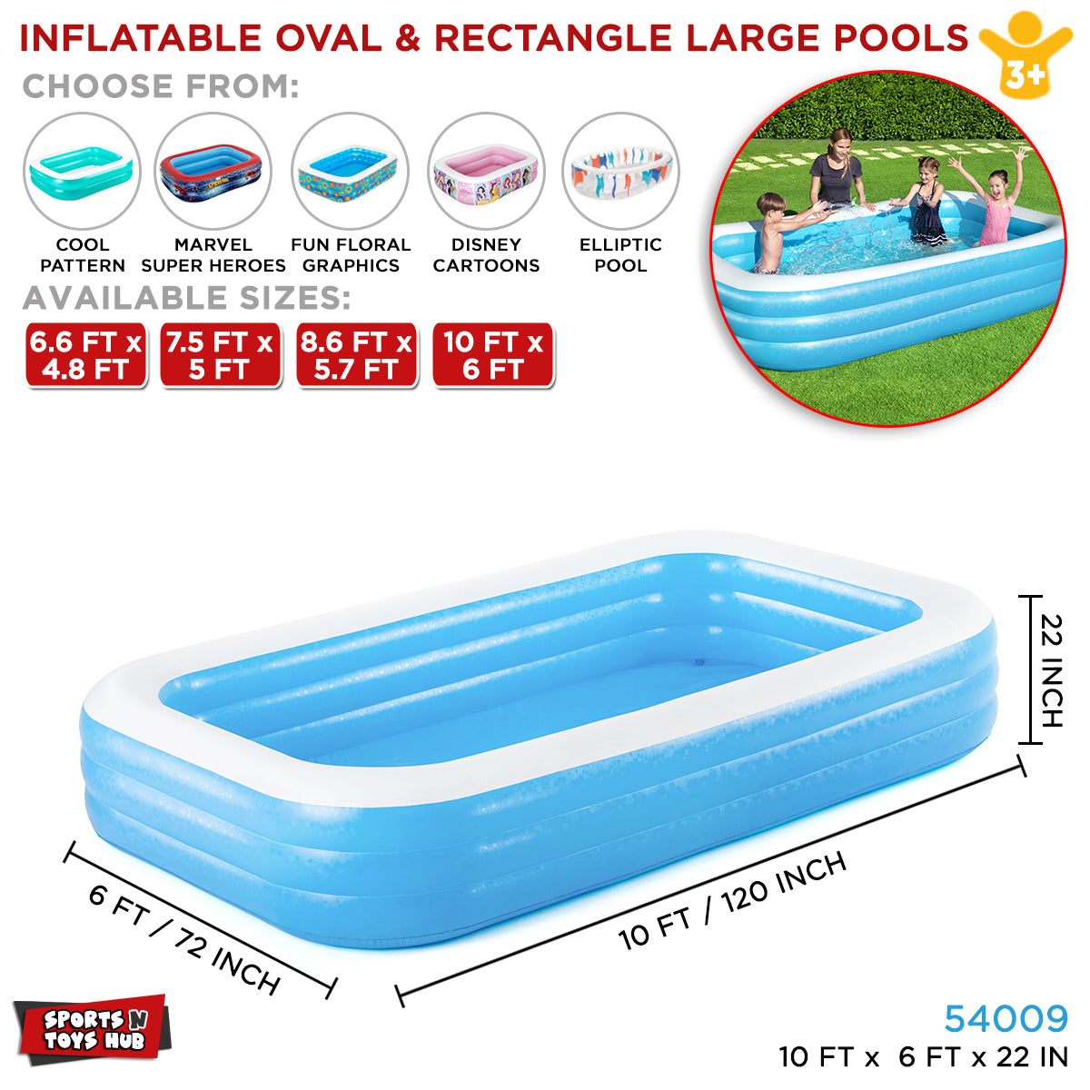 Inflatable Oval Rectangle Pool - 54009