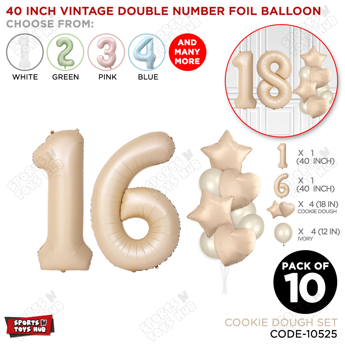 Cookie Dough Color 40 Inch Number Foil Balloon Set