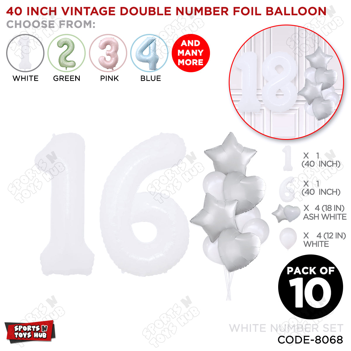 White Color 40 Inch Number Foil Balloon Set