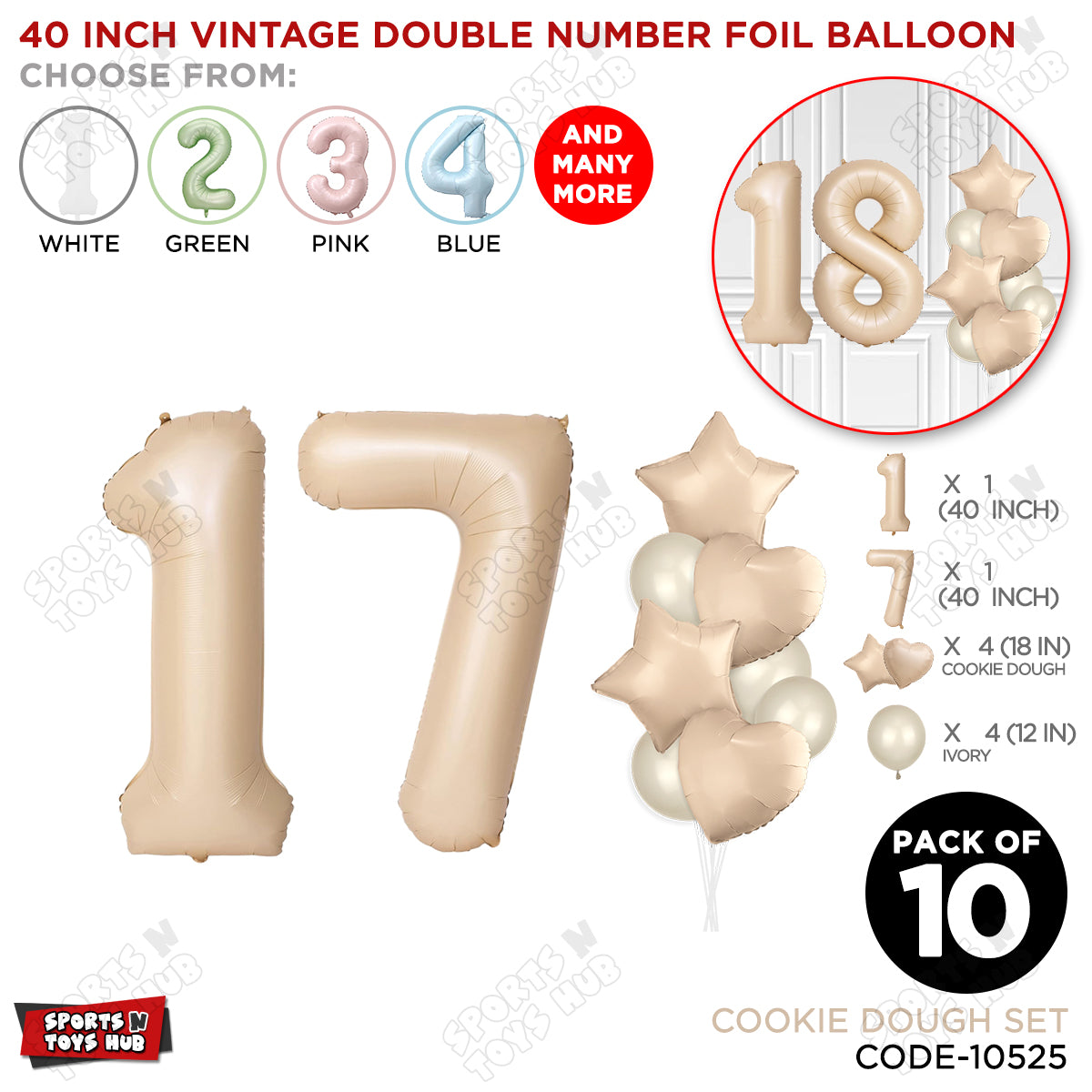 Cookie Dough Color 40 Inch Number Foil Balloon Set