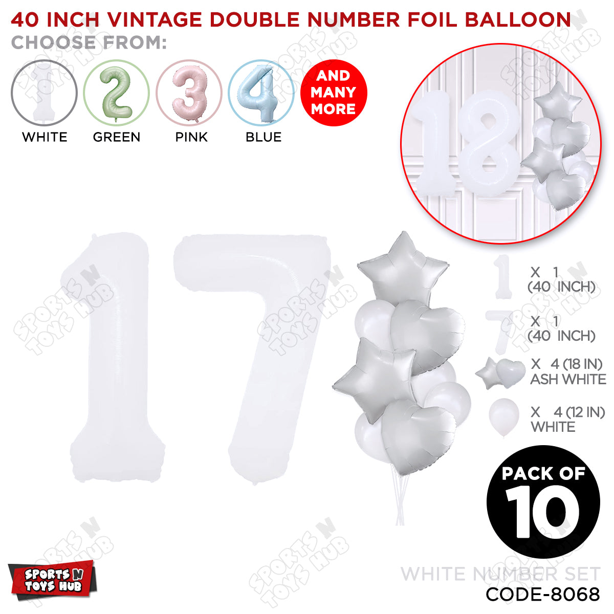 White Color 40 Inch Number Foil Balloon Set