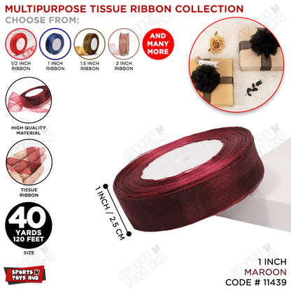 1 Inch x 40 Yards – Multipurpose Tissue Ribbon Roll for Gift Wrapping, Crafts & Decorations