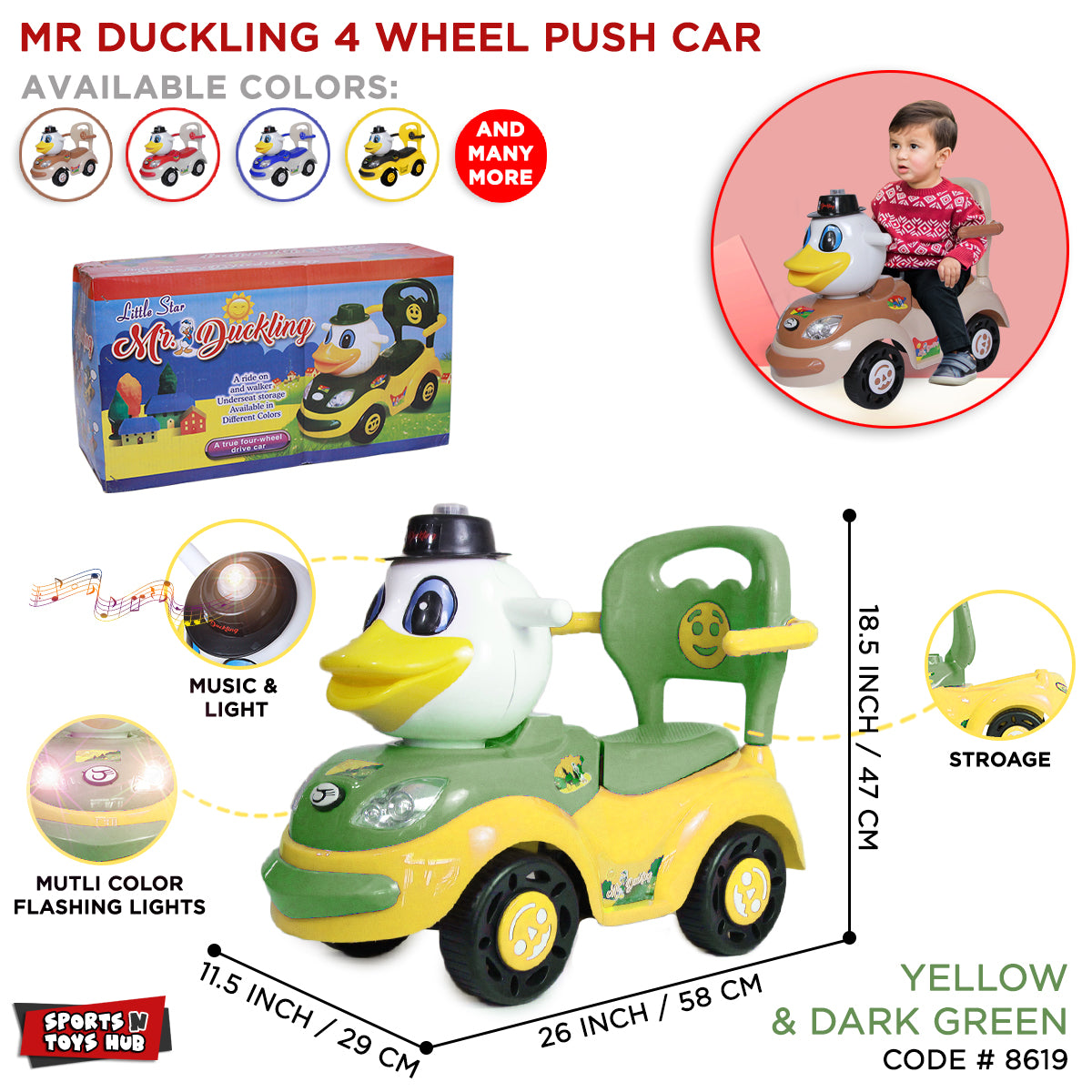 Mr Duckling Push Car For Little Boys & Girls