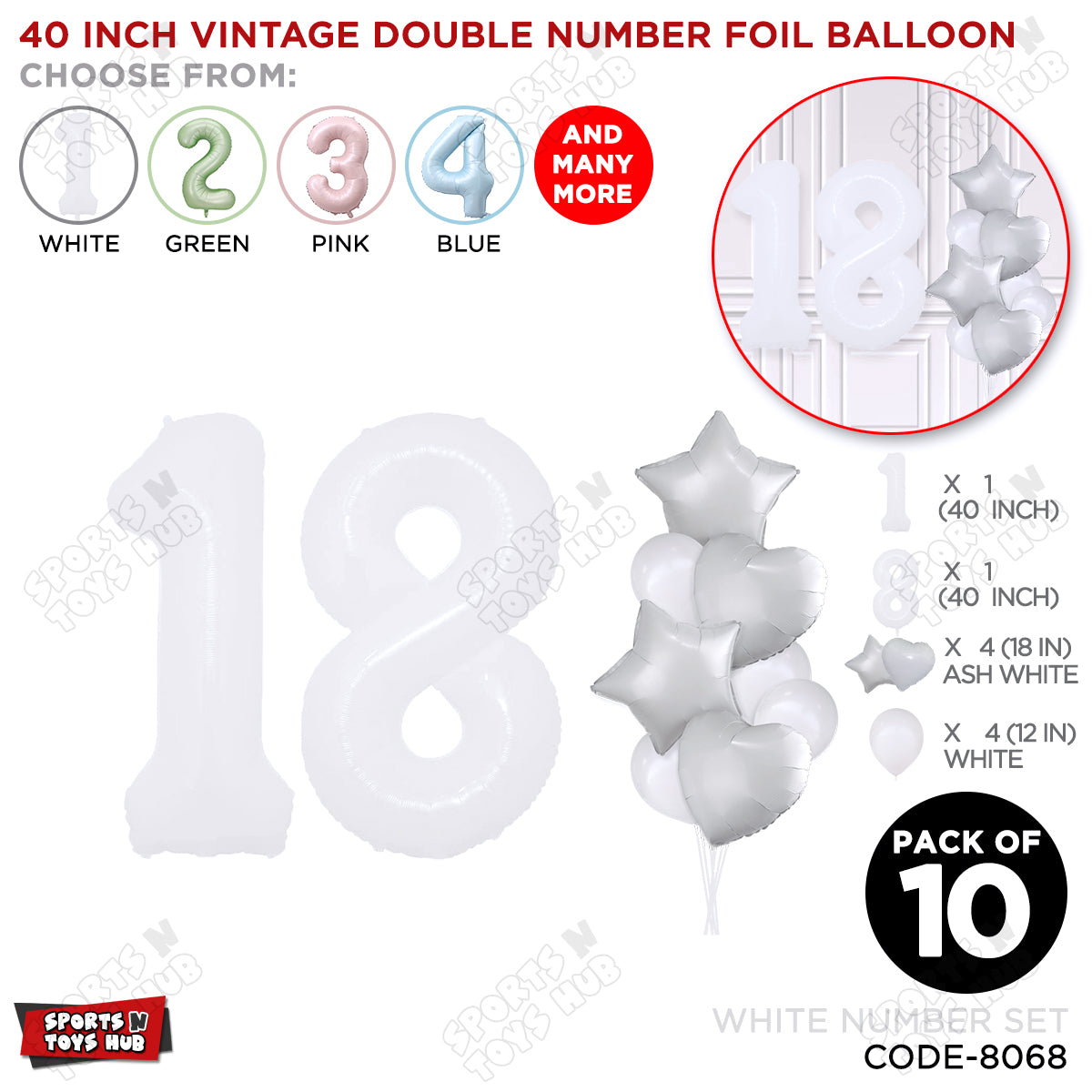 White Color 40 Inch Number Foil Balloon Set