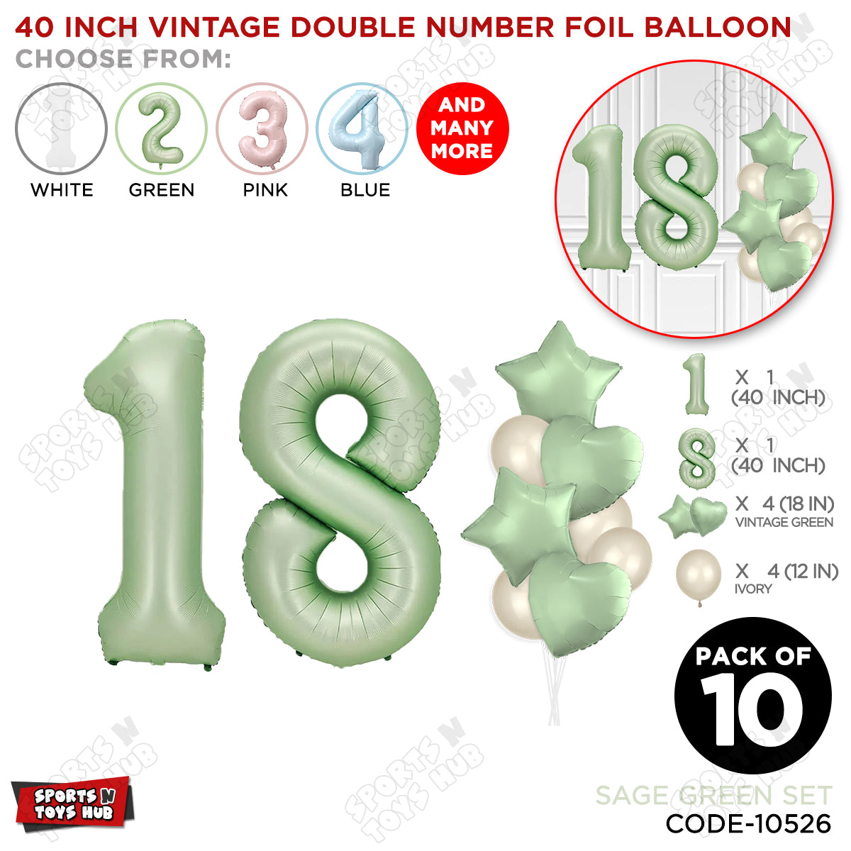 Sage Green Color 40 Inch Number Foil Balloon Set