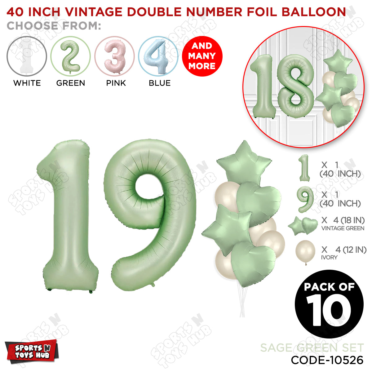 Sage Green Color 40 Inch Number Foil Balloon Set