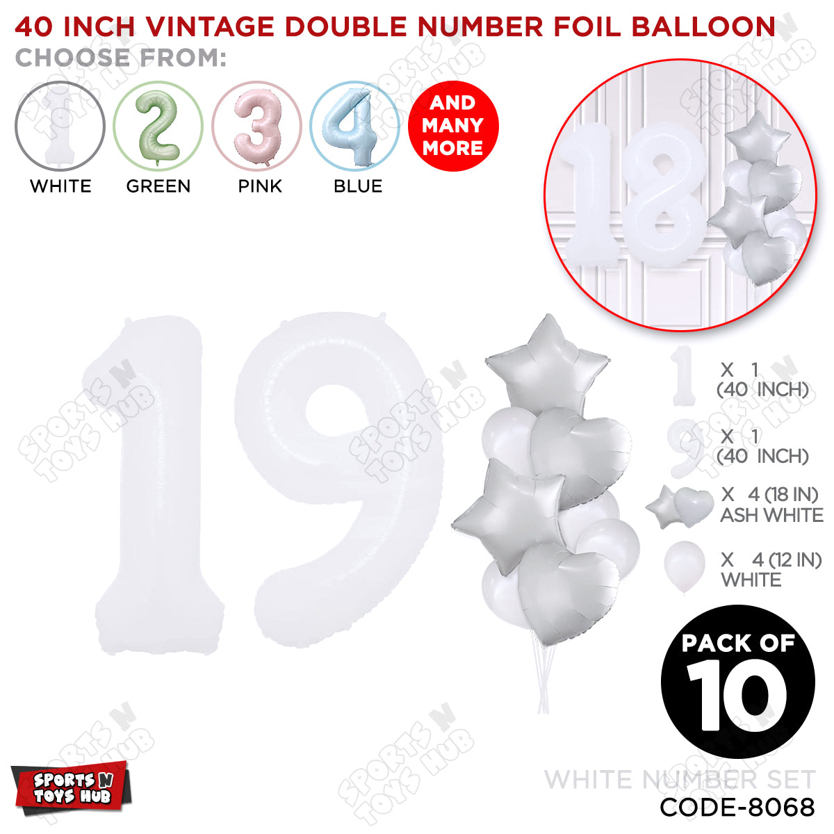 White Color 40 Inch Number Foil Balloon Set