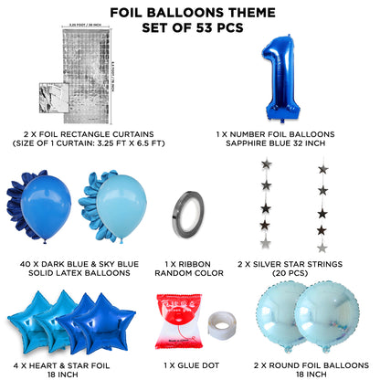 First Birthday Foil Balloon Theme With Rectangle Curtain