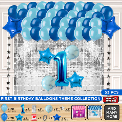 First Birthday Foil Balloon Theme With Rectangle Curtain