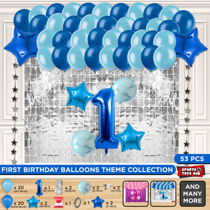First Birthday Foil Balloon Theme With Rectangle Curtain