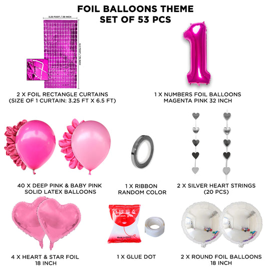 First Birthday Foil Balloon Theme With Rectangle Curtain