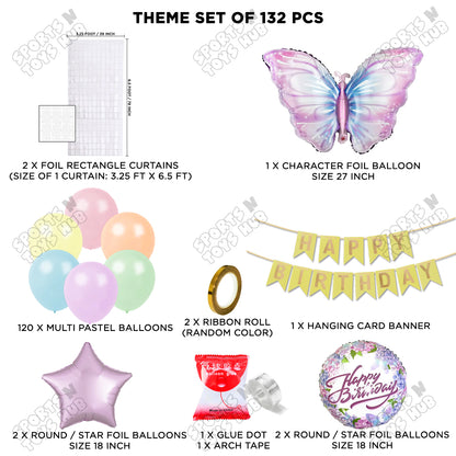 Butterfly Foil Balloon Set With Happy Birthday Card Banner Arch Theme - Pack Of 132