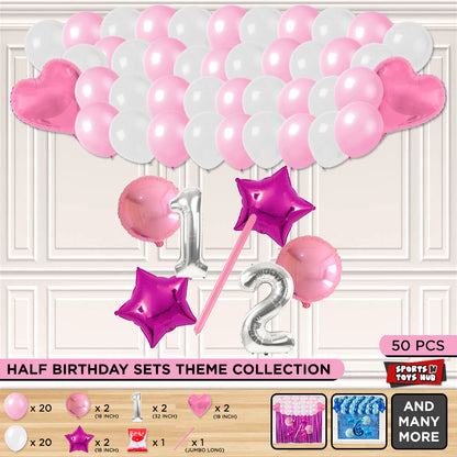 Half Birthday Foil Balloon Theme Without Curtain - Pink