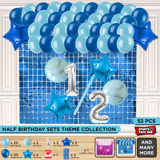 Half Birthday Foil Balloon Theme With Rectangle Curtain - Blue
