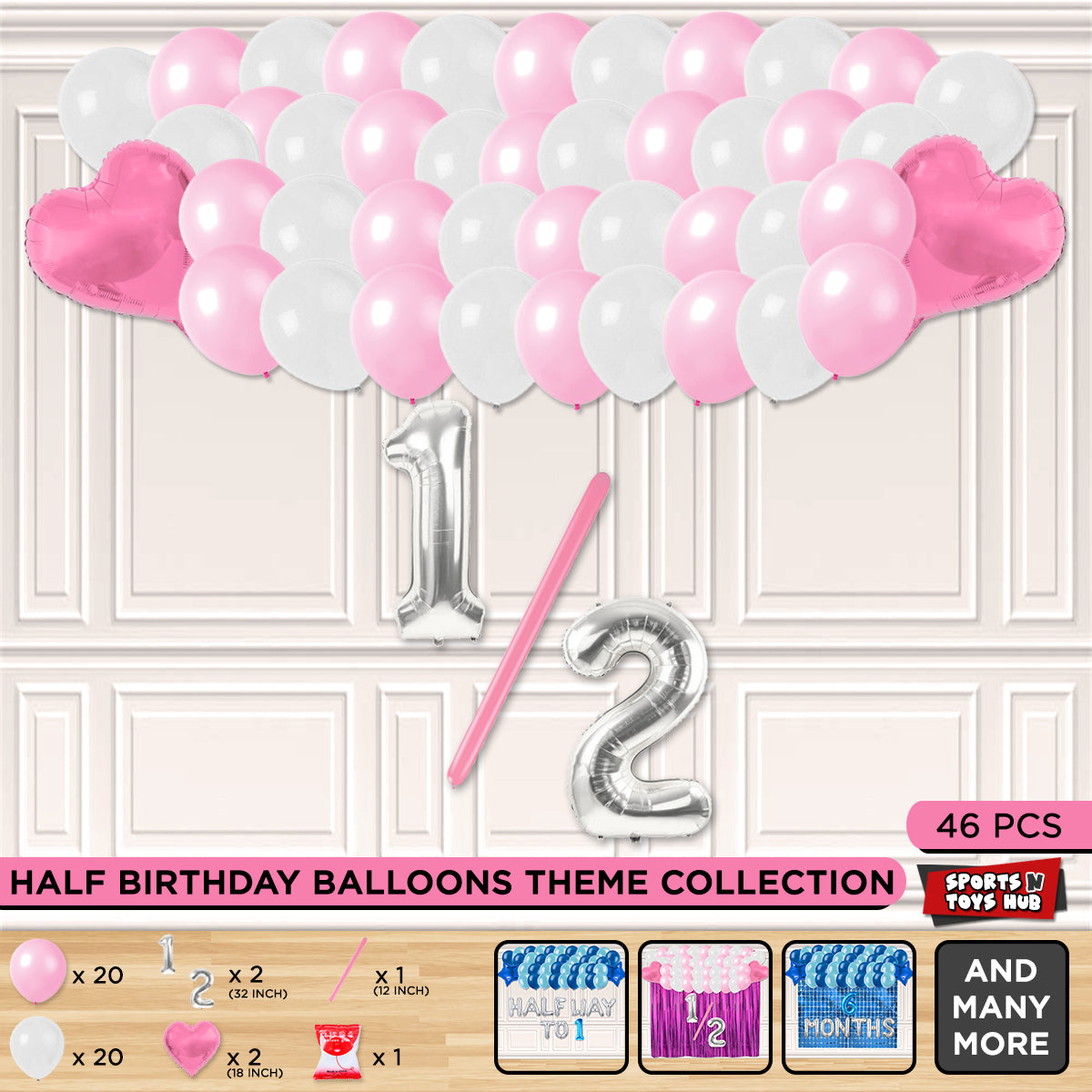 Half Birthday Foil Letter Theme Without Curtain - Pink