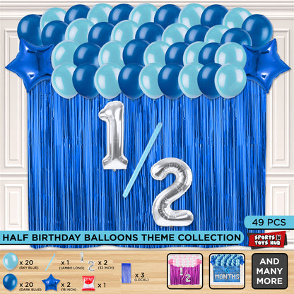 Half Birthday Foil Letter Theme With Curtain - Blue