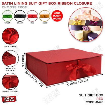 Satin Lining Suit Gift Box Ribbon Closure - 10 x 10 x 3.5 Inches