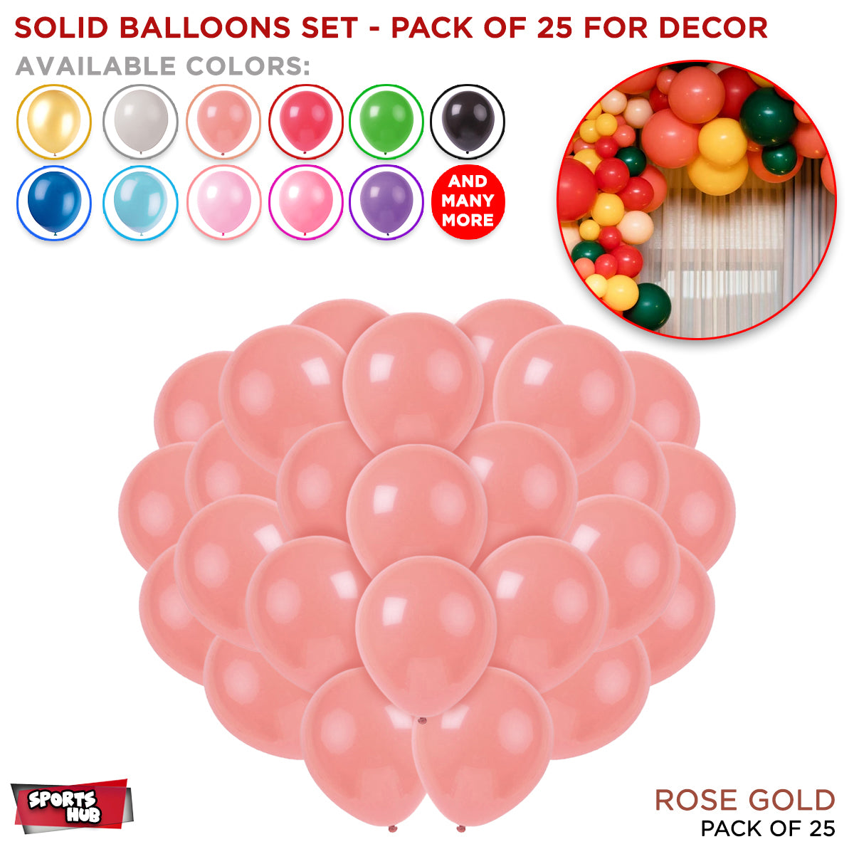 1.5 Gram Solid Latex 10 Inch Round Balloons - 25 Pcs