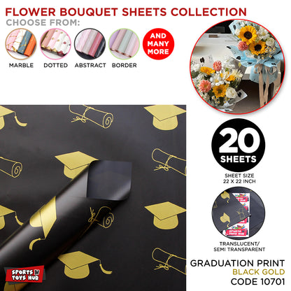 Graduation Cap & Degree Printed Translucent Sheets for Floral Wrapping or Gif Wrapping