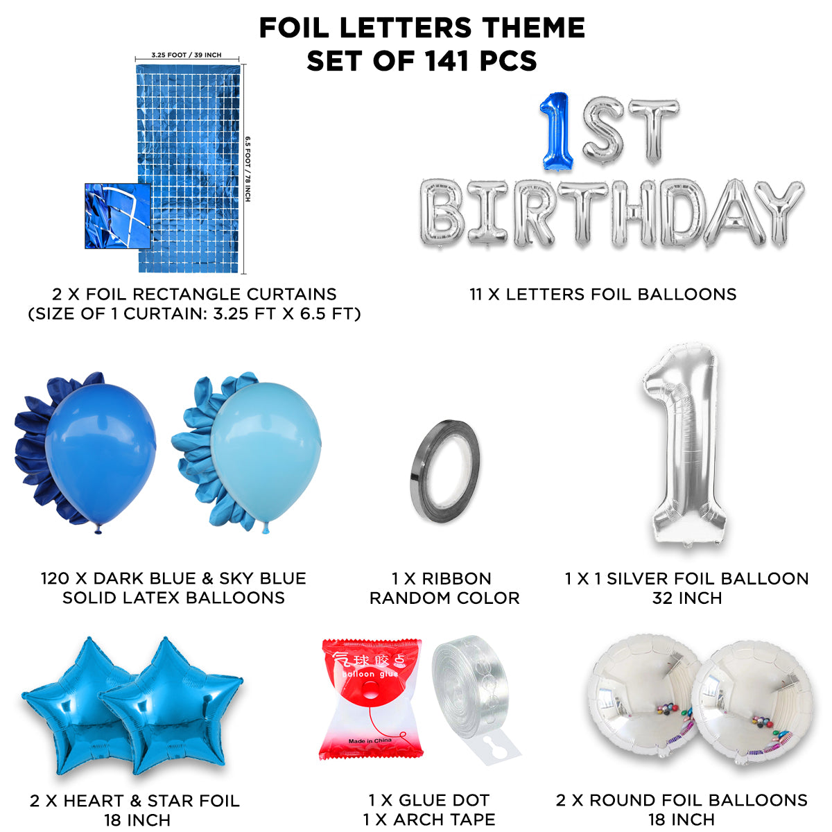 1st Birthday Foil Letter Arch Theme - Blue