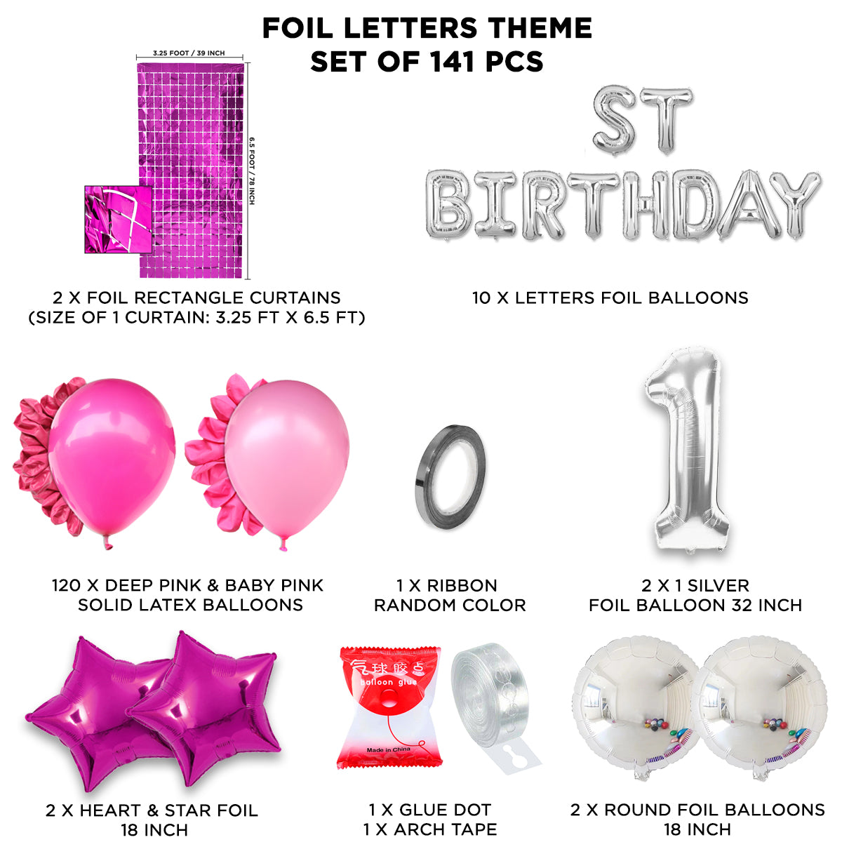 1ST Birthday Foil Letter Arch Theme - Pink