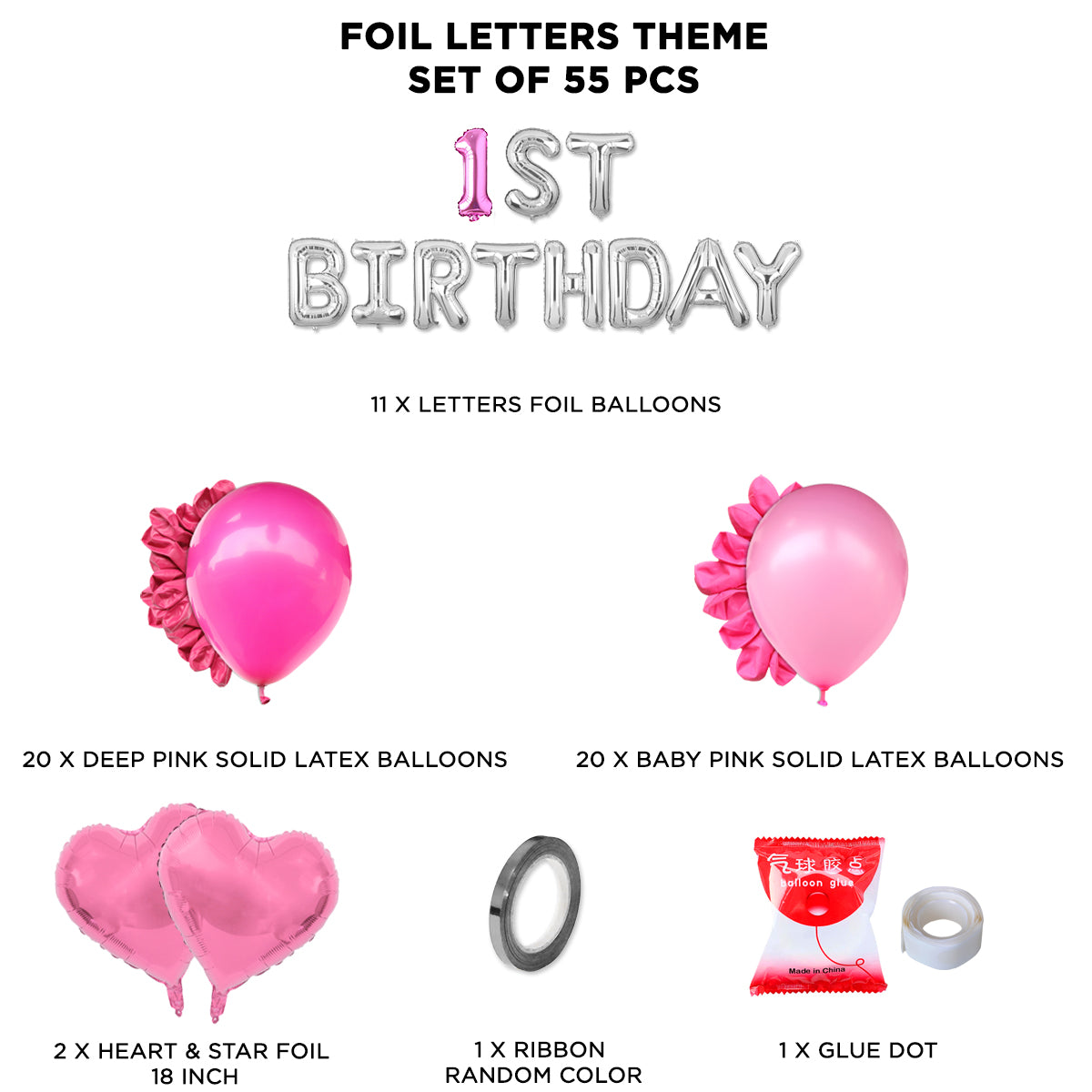 1st Birthday Foil Letter Theme Without Curtain - Pink