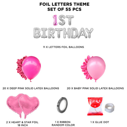 1st Birthday Foil Letter Theme Without Curtain - Pink