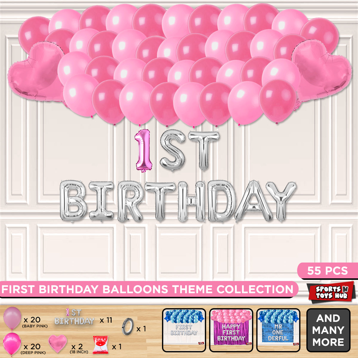 1st Birthday Foil Letter Theme Without Curtain - Pink