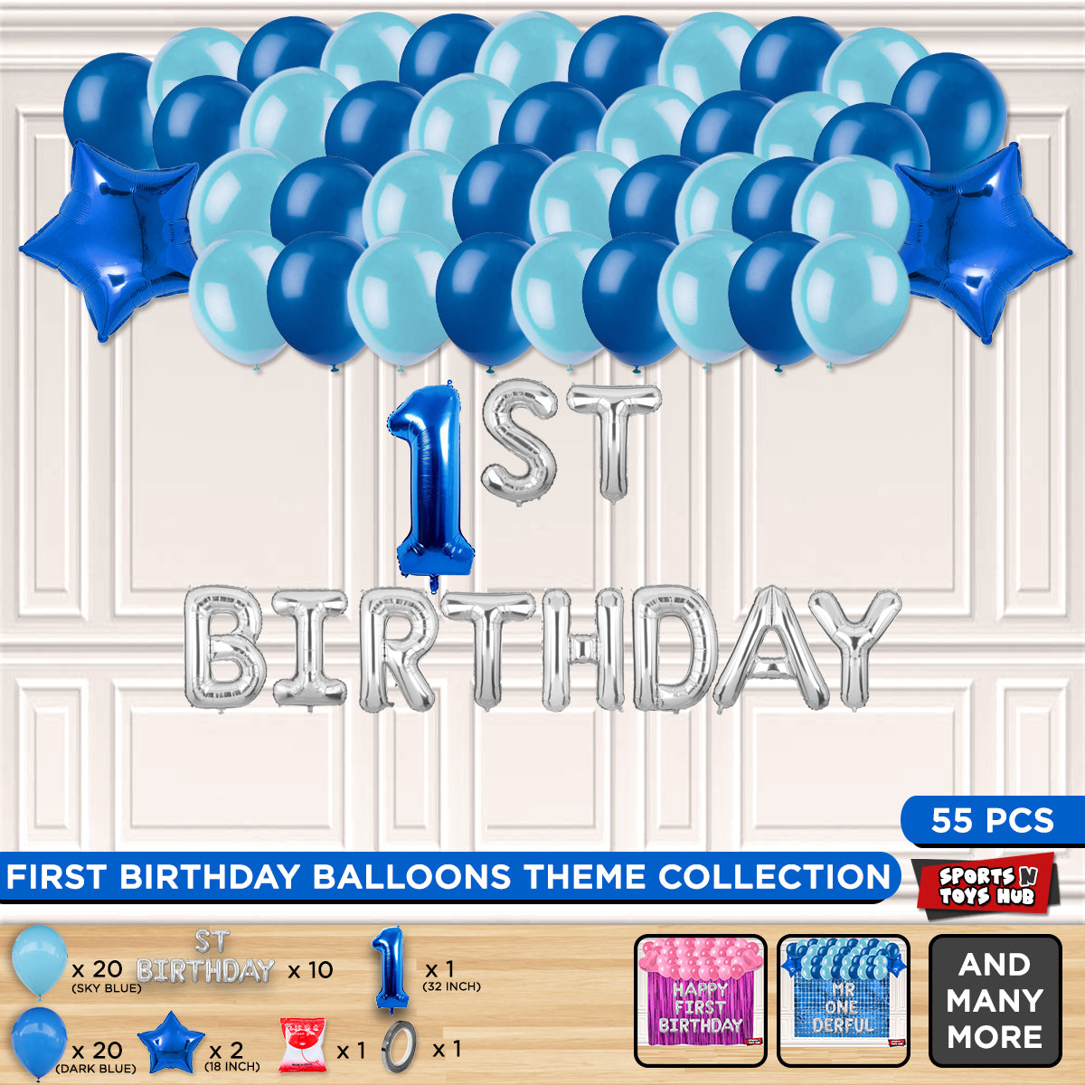 1ST Birthday Foil Letter Theme Without Curtain - Blue