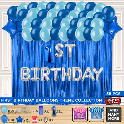 1ST Birthday Foil Letter Theme With Curtain - Blue