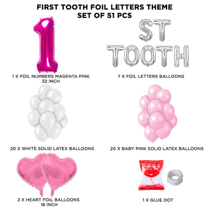 1st Tooth Foil Letters Theme Without Curtain - Pink